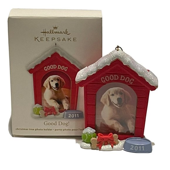 Good Dog Photo Holder 2011 Hallmark House Bone Treat Christmas Ornament Puppy - Picture 1 of 10
